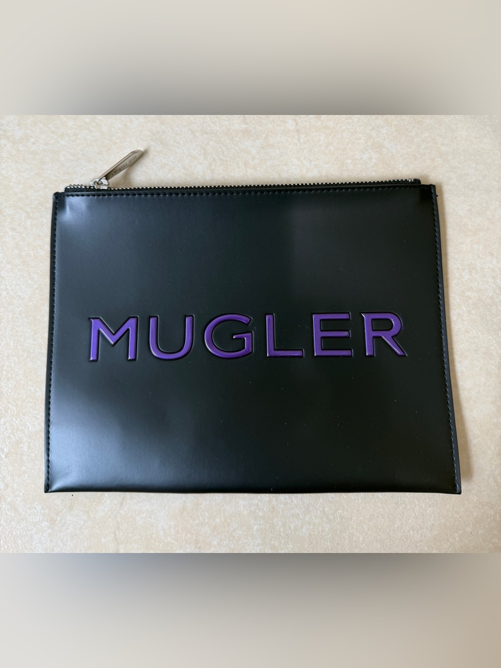 MUGLER Parfums Black Purple Logo Cosmetic Zipper Pouch Bag by Thierry Mugler